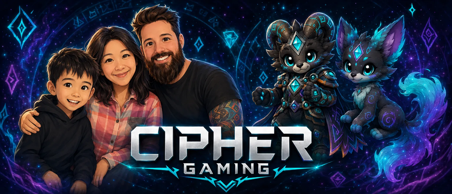 Cipher Gaming — the family with their two companions